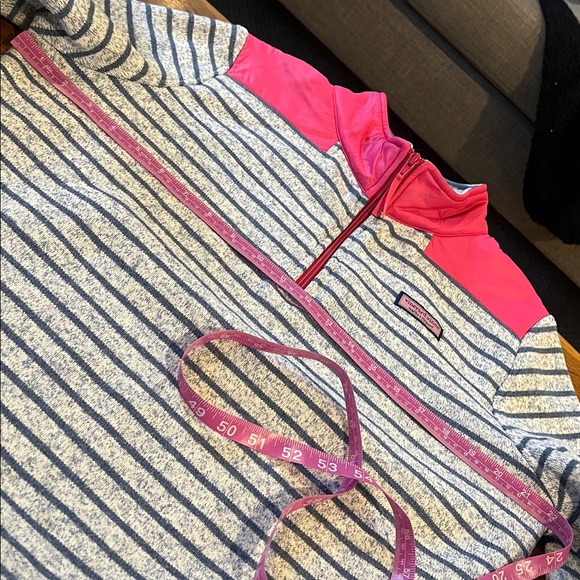 Thick Knit Blue and Pink Striped Quarter Zip Shep Shirt: Large - Picture 7 of 7